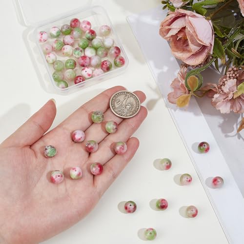 1 Box 50PCS 10MM Natural Watermelon Stone Beads Round Pink Green Persian Jade Tourmaline Energy Crystal Gemstone Power Loose Spacer Bead Bulk for Jewelry Making Bracelet Necklace DIY Craft - size: 10mm 50pcs
