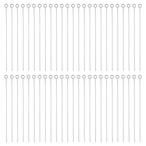100PCS 2.75 Inch Stainless Steel Eye Pins for Jewelry Making, 70mm Metal Wire Eyepins, DIY Earring Beading Findings, 21 Gauge Open Eye Head Pins, 0.7mm Long Wire Eye Pins, Beading Pins for Jewelry DIY