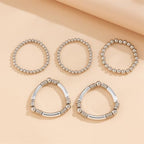 5Pcs Gold Bead Bracelets Set for Women,14K Gold Plated Stackable Bead Ball Bracelets Set,Adjustable Chunky Bangles Bracelets,Boho Stretch Bead Ball Bracelet for Women - color: 5Silver
