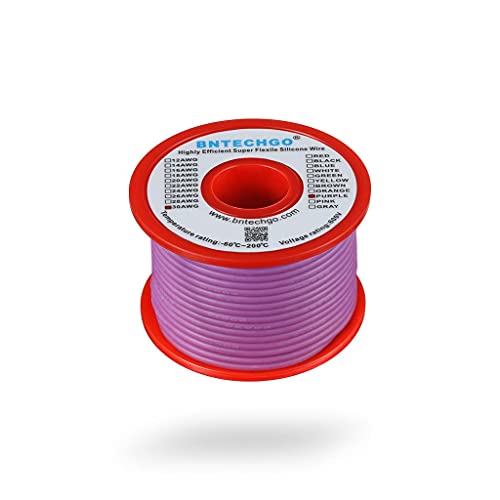 BNTECHGO 30 Gauge Silicone Wire Spool 50 ft Purple Flexible 30 AWG Stranded Tinned Copper Wire - size: 30 gauge silicone wire 50ft, style: Purple