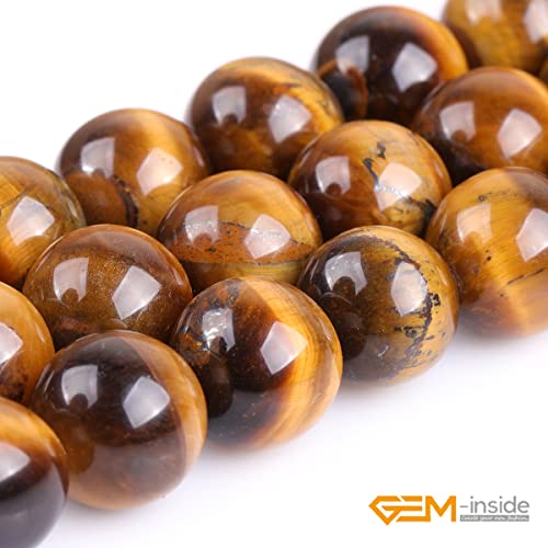 GEM-Inside Natural 14mm Tiger Eye Gemstone Loose Beads Round Crystal Energy Stone Power for Jewelry Making 15'' - color: Yellow Tiger Eye, size: 14mm