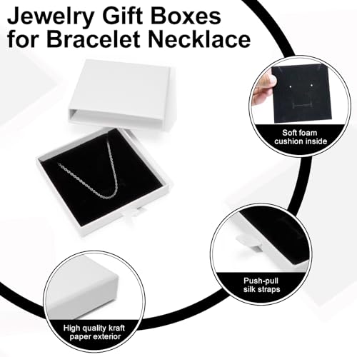 4 Pcs Jewelry Gift Box, 3.5×3.5x0.7Inch Cardboard Jewelry Boxes, Fancy Necklace Bracelet Earring Drawer Organizer Box, Kraft Empty Jewellery Boxes for Necklace Ring Earring Display Box(White) - color: White