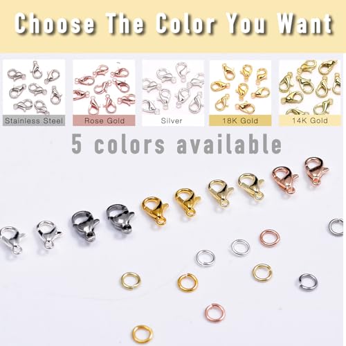 90Pcs Fadeless Lobster Claw Clasps (10mm) & Jump Rings for Jewelry Making, Necklace Bracelet Findings & Supplies (14K Gold Plated) - color: 14K Gold Plated