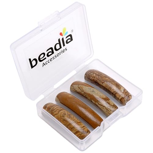 BEADIA Natural Curved Brown Picture Jasper Stone Beads 36x10mm 4pcs for DIY Bracelet Jewelry Making - color: Brown Picture Jasper