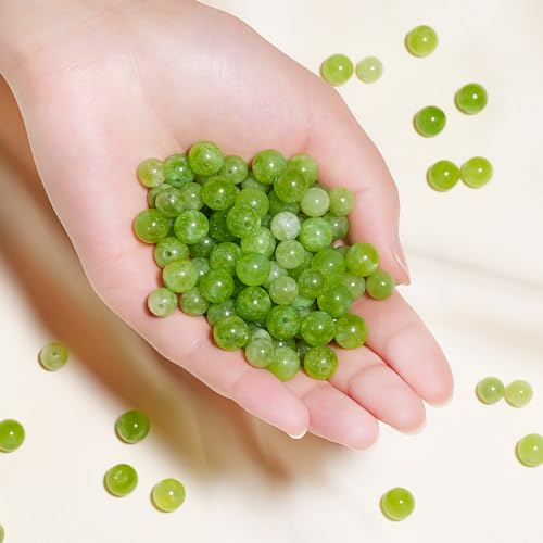 8mm Natural Green Peridot Gemstone Beads Polished Round Smooth Stone Beads for Bracelets Jewelry Making 15inch Loose Beads - color: Green Peridot, size: 8mm