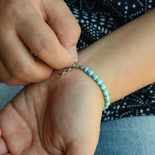 Ganbatte Handmade Beaded Bracelet, Natural Stone and Silver Stainless Steel, Boho Style Women's Jewelry - color: Turquoise