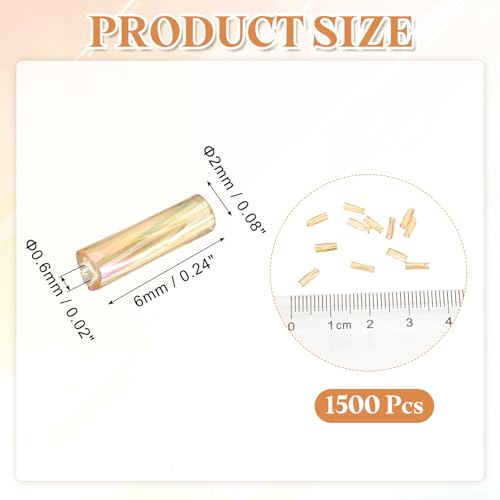 uxcell 1500Pcs Glass Bugle Seed Beads, 6x2mm Mini Long Tube Seed Beads Tube Loose Glass Seed Spacer Bead for DIY Earring Bracelets Necklace Jewelry Making, Iridescent Light Gold - color: Iridescent Light Gold