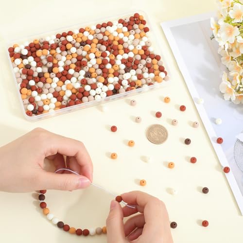1 Box 500Pcs Frosted Acrylic Beads 8mm Matte Plastic Beads Bulk Mix Colors Coconut Brown Pastel Matte Balls Round Loose Bead for Bracelet Necklace Jewelry Making Kit Keychain Supplies - color: Coconut Brown