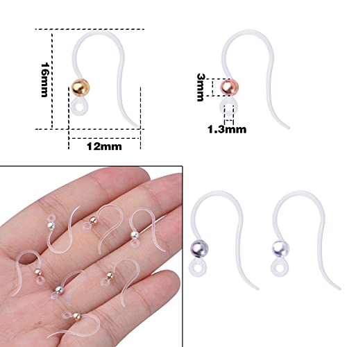 40pcs Plastic Earring Hooks Ear Wire Ball Dots Safety Non-Allergenic Ear Wires Hooks Earring Findings for DIY Jewelry Making, 4 Colors