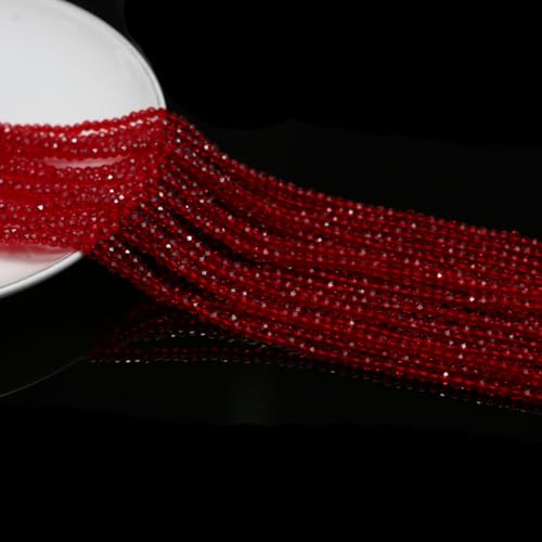 10 Strands Spinel Beads Artificial Faceted Small Round Loose Beads 3mm 15 inch for Jewelry Making Charms Necklace Bracelet - color: Red