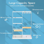 Jewelry Organizer Stand, Jewelry Holder Tree and Storage, Super Large Capacity, 72 Earring Holes, 12 Necklace Hooks, 20 Rings Slot, 2 Bracelet Bars, Assemble Not Required, Size 3.94*9.84*13.78 Inch