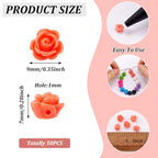 Beadthoven 50pcs Opaque Resin Rose Flower Beads Salmon Floral Flat Base Cabochons Embellishment for DIY Scrapbooking Jewelry Making 9x7mm Hole: 1mm - color: Salmon#9x7mm-50pcs