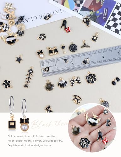 JIALEEY Assorted Gold Plated Enamel Charm Pendant DIY for Earrings Necklace Bracelet Jewelry Making and Crafting, Black 50PCS