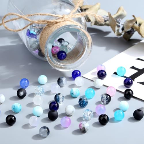 DUQGUHO 8mm Black Blue and White Beads for Bracelets Summer Beach Glass Beads for Jewelry Making 24 Grids Round Beads Bulk 520PCS - color: 12-Blue Black White
