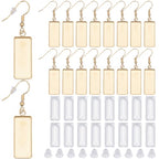 1 Box 60Pcs 20 Sets Gold Bezel Earring Blanks Earrings Wire Hooks Blanks Bezel Trays with 20Pcs 10x25mm Rectangle Glass Cabochon Settings Silicone Earring Backs for Jewelry Making DIY Dangle - style: Style 2