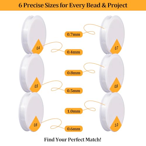 12 Rolls Elastic Bracelet String Cord, Crystal Clear Stretch Beading Cord for Jewelry Making, Friendship Bracelets, Beads and Crafts(0.4-1mm) - size: 12 Rolls
