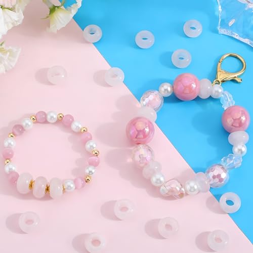 20Pcs Natural Rose Quartz Large Hole Beads, 8x14mm Rondelle Gemstone Spacer Beads 6mm Big Hole for Jewelry Making, Beading Bracelets, Macrame & Hair Braiding - color: Pink Rose Quartz