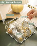 4 In 1 Acrylic Jewelry Organizers and Storage with 60 Portable Anti Tarnish Jewelry Bags, Clear Jewelry Box Organizer, Travel Jewelry Case for Earrings/Rings/Necklaces for Women Girls - style: 4-in-1 Jewelry Box
