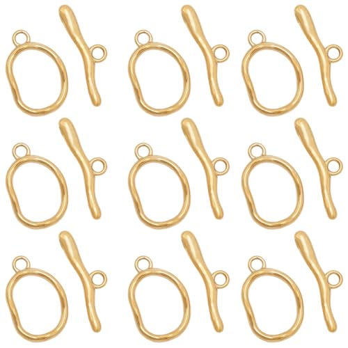 SUNNYCLUE 1 Box 10Pcs Real 18K Gold Plated Toggle Clasps OT Toggle Clasp Stainless Steel Glossy T-Bar Closures and Rings Connector for Necklaces Bracelets Chain Jewelry Making DIY Crafts Adults - style: Style 2