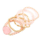RIAH FASHION Bohemian Acrylic Druzy Multi-Layer Bead Statement Bracelet - Versatile Faux Stone Pendant Stretch Strand Stackable Cuff Bangle Set Sparkly Crystal - color: Acrylic Druzy & Natural Stone Bead Pink Rose Quartz