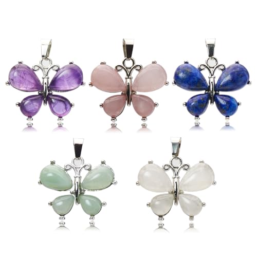 Natural Stone Butterfly Pendant, Assorted Gemstone Jewelry with Gift Bag – Healing Crystal Charm for DIY Jewelry Making Bracelets, Earrings - color: Butterfly-Shaped-a