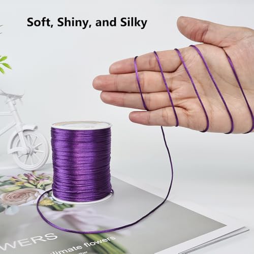 LUSTEMBER 330 Feet Satin Nylon String, 1 mm Silky Smooth Durable Nylon Cord for Jewelry Making, Bracelets, Beading, Necklaces, Macrame, Kumihimo, Rattail, and Chinese Knot Craft - size: Purple