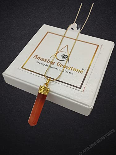 Amazing Gemstone Crystals and Healing Stones Carnelian Necklace - Gold Chain Necklace Pendant - Real Crystal Necklace - color: Gold Cap Pencil, size: 1 PIECE