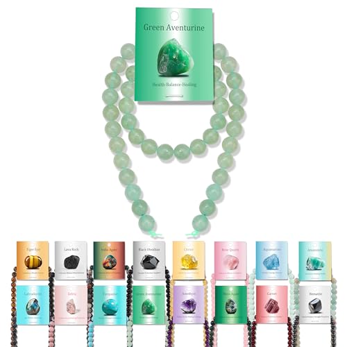 Vinswet 45pcs 8mm Green Aventurine Natural Stone Beads Round Genuine Real Stone Beading Loose Gemstones DIY Smooth Bead for Bracelet Necklace Earrings Jewelry Making - color: Green Aventurine, size: 8mm