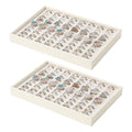 Stackable Jewelry Organizer Tray For Drawers,White Leather Small Earring Storage Tray,Bracelet And Necklace Display Box,Jewelry Ring Display Case (Creamy White 80 Grids Ring) - style: Creamy White 80 Grids Ring