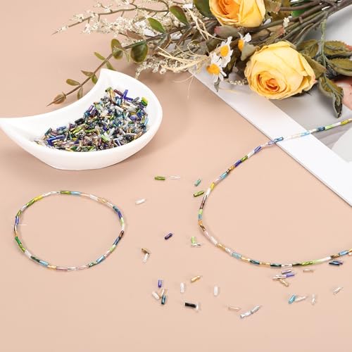 uxcell 1500Pcs Glass Bugle Seed Beads, 6x2mm Mini Long Tube Seed Beads Tube Loose Glass Seed Spacer Bead for DIY Earring Bracelets Necklace Jewelry Making, Iridescent Light Gold - color: Iridescent Light Gold