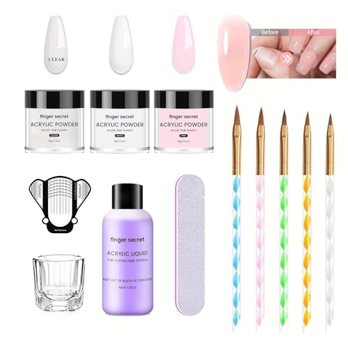 Basic Acrylic Nail Kit,Acrylic Powder and Liquid Set,AcrylicS NailS Liquid,3Colors NailS AcrylicS Powder Kit with Manicure Tools for Beginner Nail Art Manicure DIY (A2)