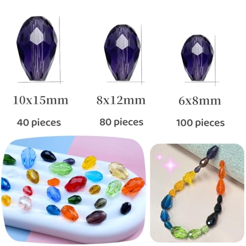 80 PCS 8x12mm Teardrop Crystal Glass Beads Faceted Shape Vertical Hole Loose Glass Beads DIY Handcrafte Bracelet Necklace Earring Jewelry Making(Amber) - color: Amber, size: 8x12mm