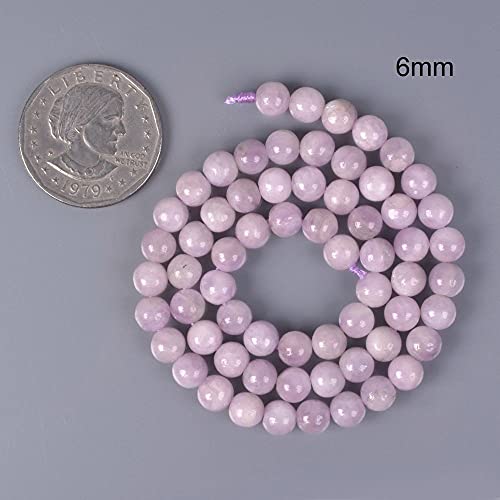 Natural Kunzite 6mm Gemstone Round Loose Beads Strand for DIY Bracelet Necklace Jewelry Making Bead - color: Kunzite, size: 6mm