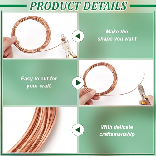 BENECREAT 19.7Ft Square Copper Wire, 16 Gauge Pure Copper Wire, Craft Wire for Jewelry Making, Gem Metal Wrap, Garden, Sculpting, Armature, Half Hard - size: 16 Gauge