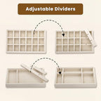 Elsjoy 8 Pack Velvet Jewelry Trays, Stackable Jewelry Organizer Trays for Drawers, Beige Jewelry Storage and Display Tray Inserts for Necklaces, Rings, Earrings