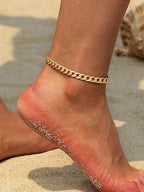 U7 Women Girls Barefoot Jewelry 18K Gold or Rose Gold Stainless Steel Heart/Rope/Figaro/Cuban Chain Anklet Foot Bracelet, 25-30 CM Long - color: Gold Plated-5mm-Cuban Chain