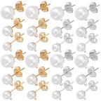 1 Box 240Pcs 120 Sets Pearl Earring Posts Pearl Earring Findings Ear Post with Imitation Beads and Loop Butterfly Back Hypoallergenic Silver Ear Studs for Jewelry Making DIY Crafts Women - color: Light Gold, Silver