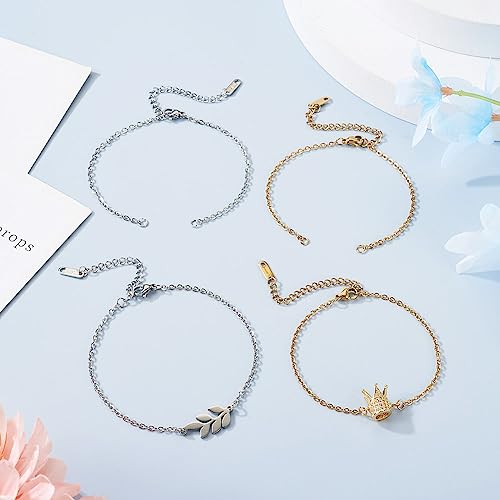 KISSITTY 8pcs Golden Silver Adjustable Bracelet Chains 304 Stainless Steel Cable Extender Chains Replacement with Clasp for Women Friendship DIY Necklaces Bracelets Jewelry Making