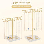 Necklace Holder Elegant Jewelry Holder Stand, Gold Necklace Organizer Rack with Ceramic Base Adjustable Jewelry Tree for Bracelets, Rings, Earrings Necklaces Hanger Display(Gold)
