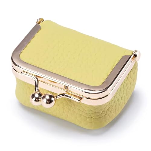 Genuine Leather Mini Jewelry Box for Women, Square Coin Purse with Kiss Lock, Jewelry Organizer Travel Case (Small, Yellow) - color: 105. Yellow, size: Small