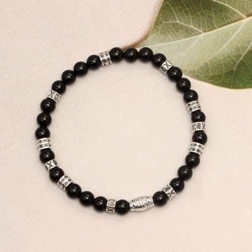 LeCalla Handmade Sterling Silver Mens Bracelets | Solid Italian 925 Chain Bracelets | Classic Designs Chain Bracelets for Men | Men's Silver Bracelet Gift for Dad, Boyfriend, Son - style: Stretchable Black Onyx Bead