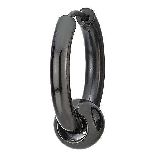 Stainless Steel Circle Beads Huggie Hinged Hoop Earrings for Men Women, 2pc - color: Black, size: Diameter:20MM