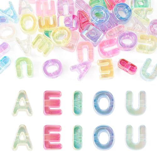 FASHEWELRY 40Pcs Crystal Clear Large Letter Beads Jelly Color Big Alphabet Bead Chunky Vowel AEIOU Beads for Paracord Keychains Bag Charm Kit Phone Chains Bracelets Necklaces Shoelaces - color: 0Jelly Colors-Vowel Letters