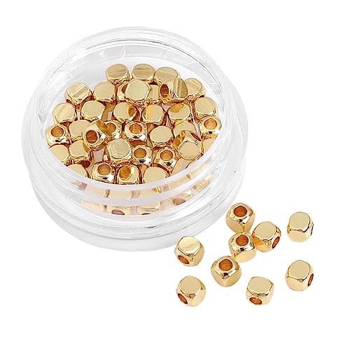 BEADIA 14K Gold Plated Cube Spacer Beads Round 3x3mm 50pcs for Jewelry Making Findings Non Tarnish - color: 14K Gold, size: 3x3mm Round Cube