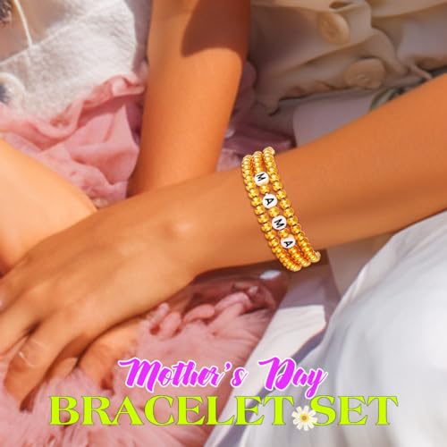 JEWEKY Easter Heishi Bracelets Gold Beaded Polymer Clay Bunny Pendant Bracelet Jewelry Accessories - color: B-Mother's Day