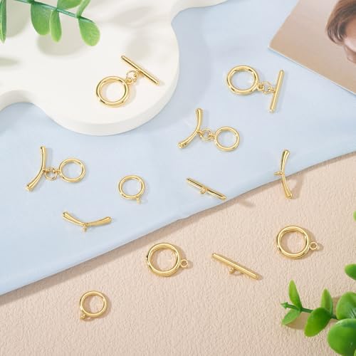18K Gold Toggle Clasps 2 Sets Oval Jewelry Clasp Bracelet Closure Clasp Fastener IQ End Connectors for DIY Necklace Bracelet Earring Jewelry Making - color: 18K Gold Plated-2 Styles
