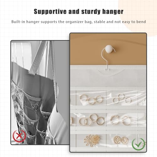 1 Pack Hanging Jewelry Organizer 80-Pocket Dual-sided Jewelry Storage for Earring Necklace Bracelet Ring Travel Holder, White - color: White
