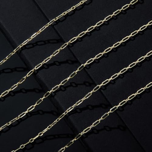 Crisjanggo 32.8 Feet Gold Paperclip Chains for Jewelry Making 14K Gold Plated Brass Jewelry Making Chains Roll Bulk for Bracelet Women DIY Craft Chain - color: 1:1 Paperclip Gold