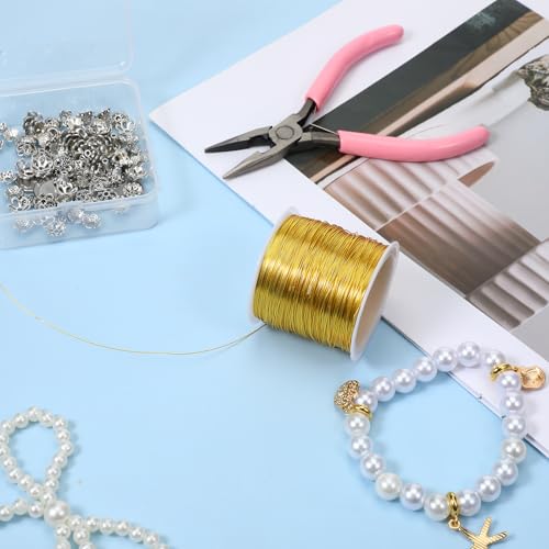 Gold Wires for Jewelry Making, 328Ft 0.4MM Tarnish Resistant Beading Wire 26 Gauge Thin Gold Wire for Bracelet Making and DIY Artwork