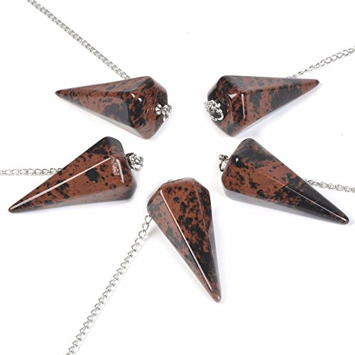 Justinstones Natural Mahogany Obsidian Gemstone Rock Crystal Hexagonal Pointed Reiki Chakra Pendant Pendulum - color: Mahogany Obsidian
